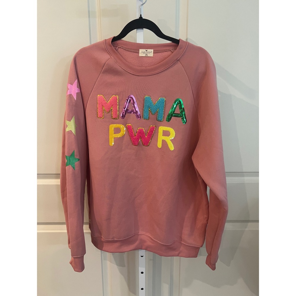 Simply Southern Mama Pwr Pink Sequin Chenille Star Sweatshirt XXL - Picture 2 of 8